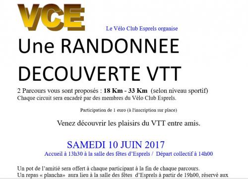 Randonnée Découverte VTT le 10 juin 2017 (18 ou 33 km)